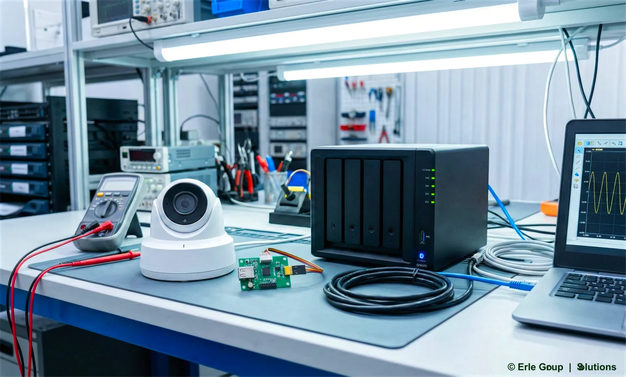 Elektronik-Labor mit Kamera, Sensor und NAS